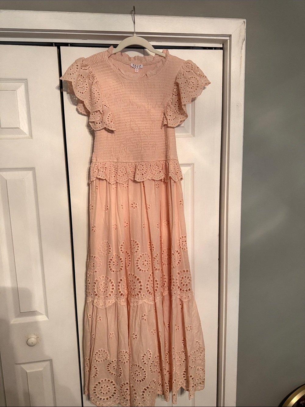 Tea Collection Peach Eyelet Ruffle Maxi Dress